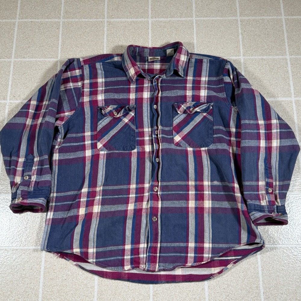 VTG Five Brother Plaid Flannel Work Shirt Mens XL Heavyweight Plaid